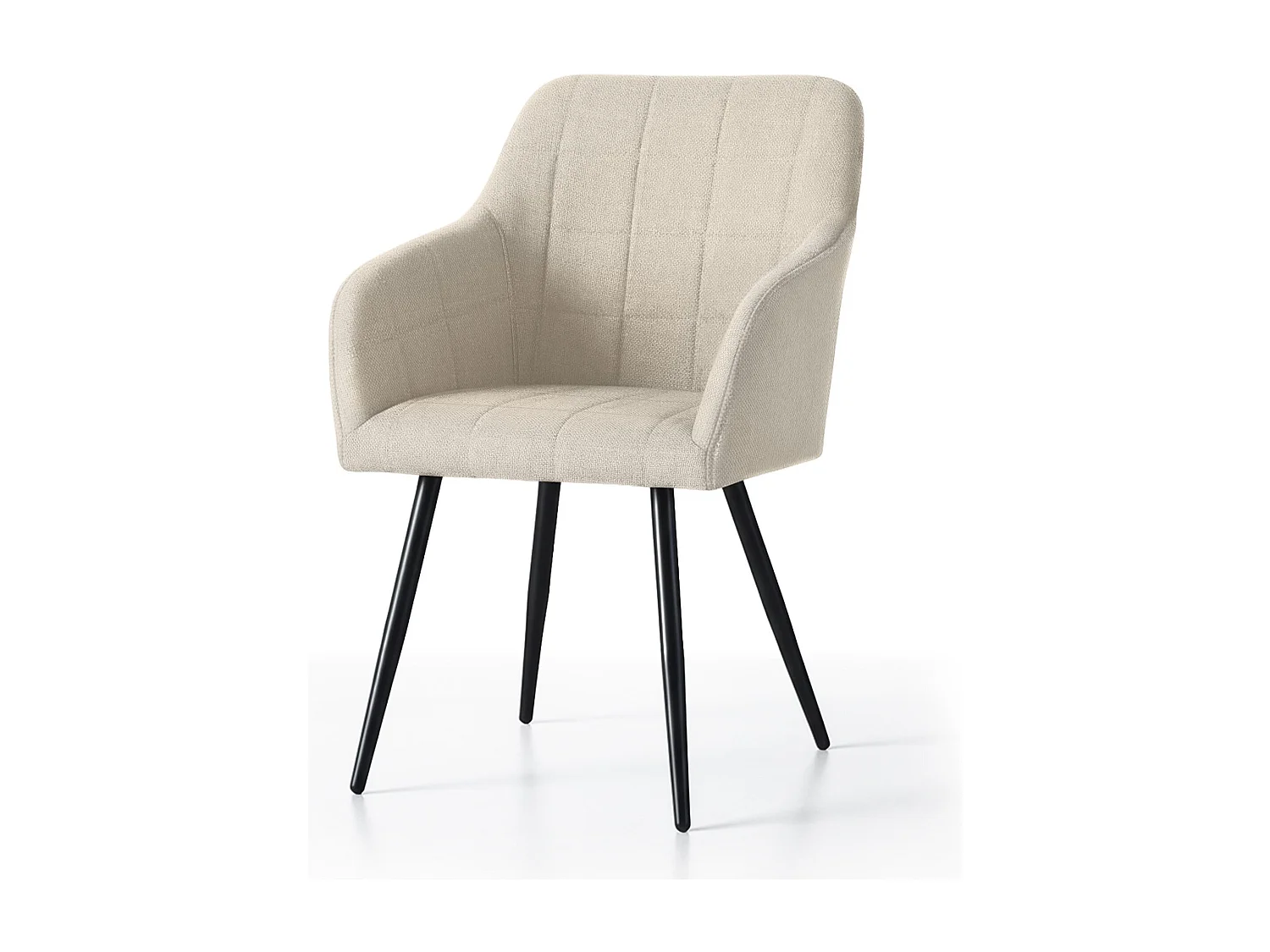 Lot de 2 Chaises rembourrées à surpiqûres carrées LUXANO Beige pieds noirs tissu Lumos