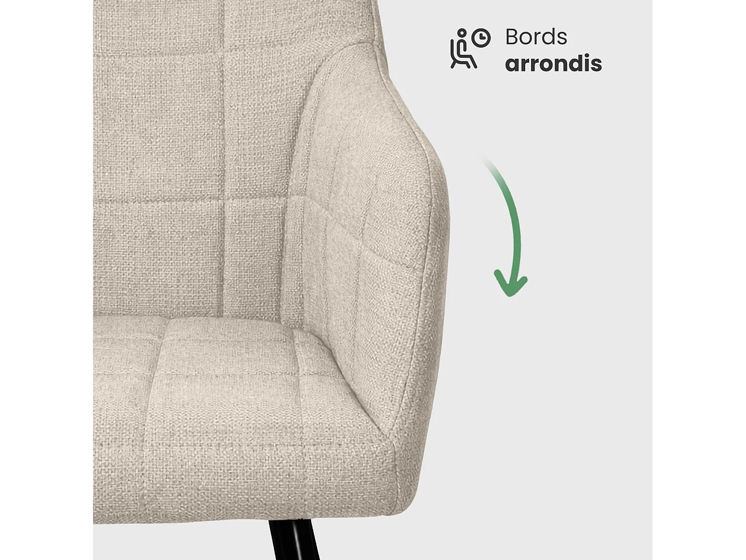 Lot de 2 Chaises rembourrées à surpiqûres carrées LUXANO Beige pieds noirs tissu Lumos