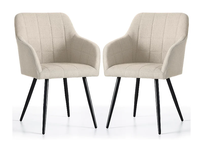 2er Set Polsterstühle mit quadratischen Ziernähten LUXANO Beige mit schwarzen Beinen Lumos Stoff