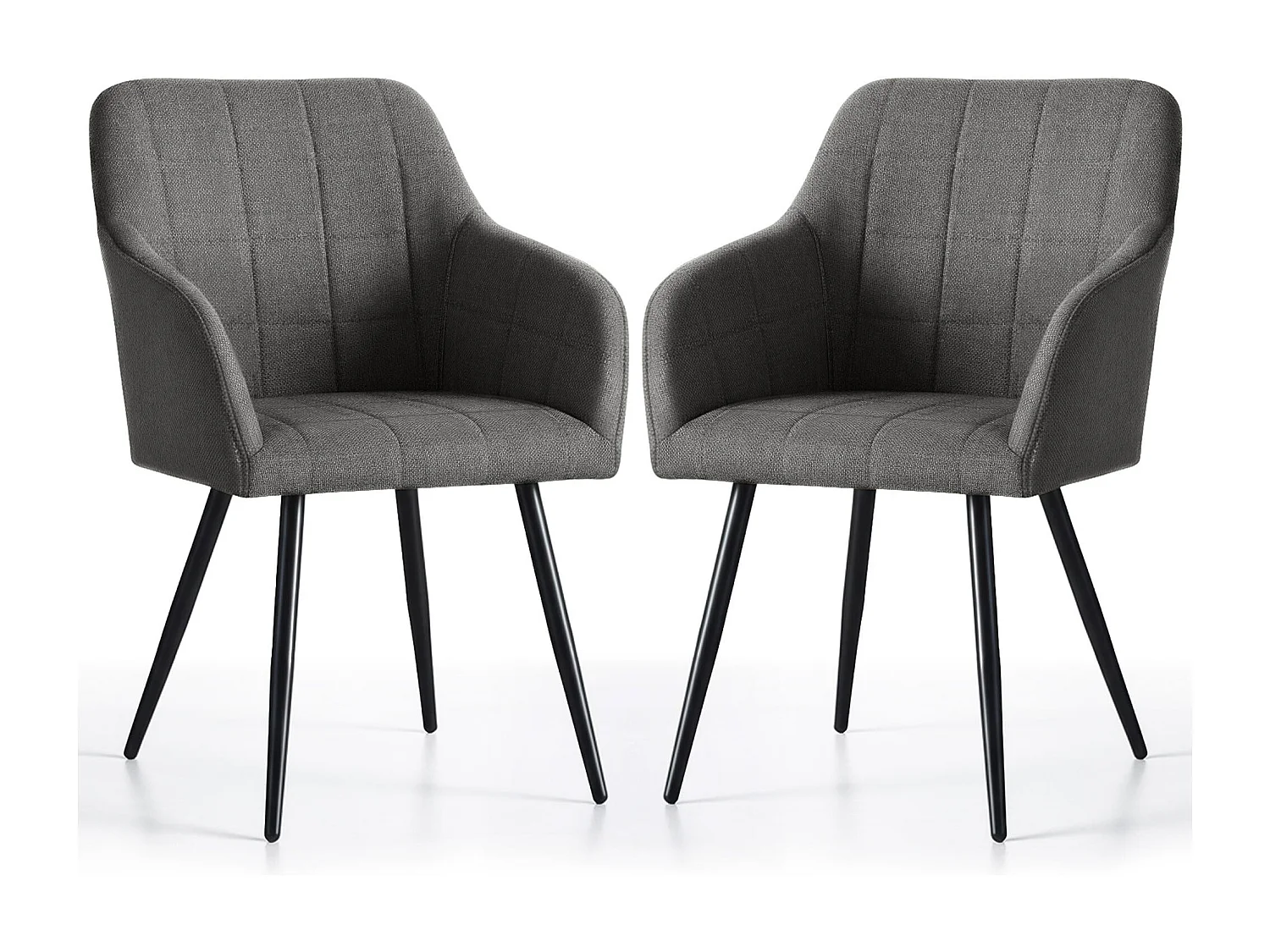 Lot de 2 Chaises rembourrées à surpiqûres carrées LUXANO Anthracite pieds noirs tissu Lumos