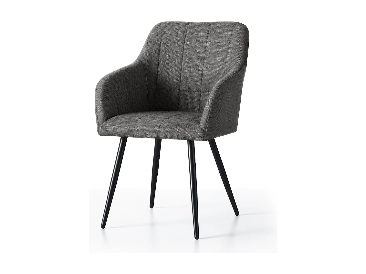 Lot de 2 Chaises rembourrées à surpiqûres carrées LUXANO Anthracite pieds noirs tissu Lumos