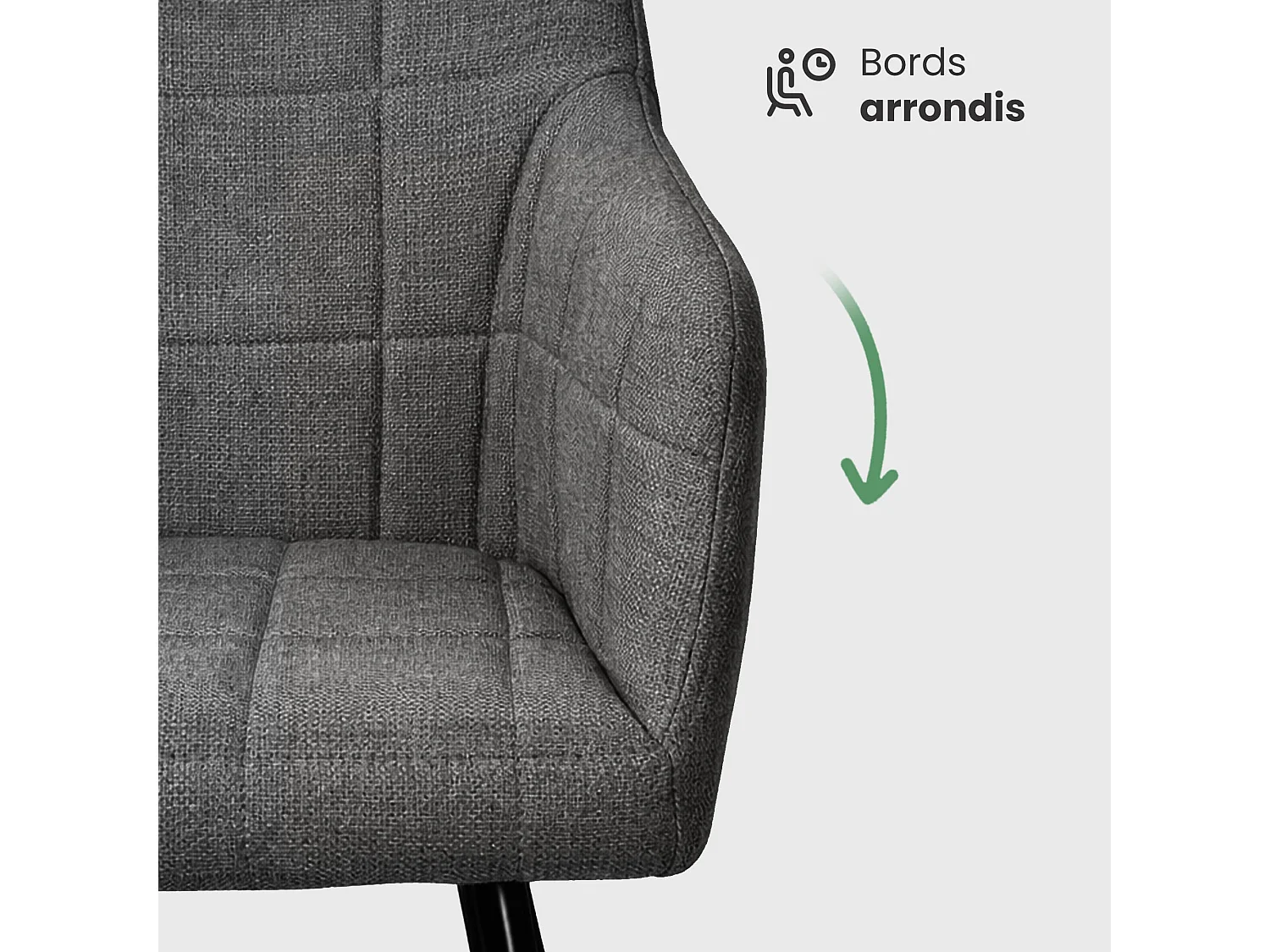 Lot de 2 Chaises rembourrées à surpiqûres carrées LUXANO Anthracite pieds noirs tissu Lumos