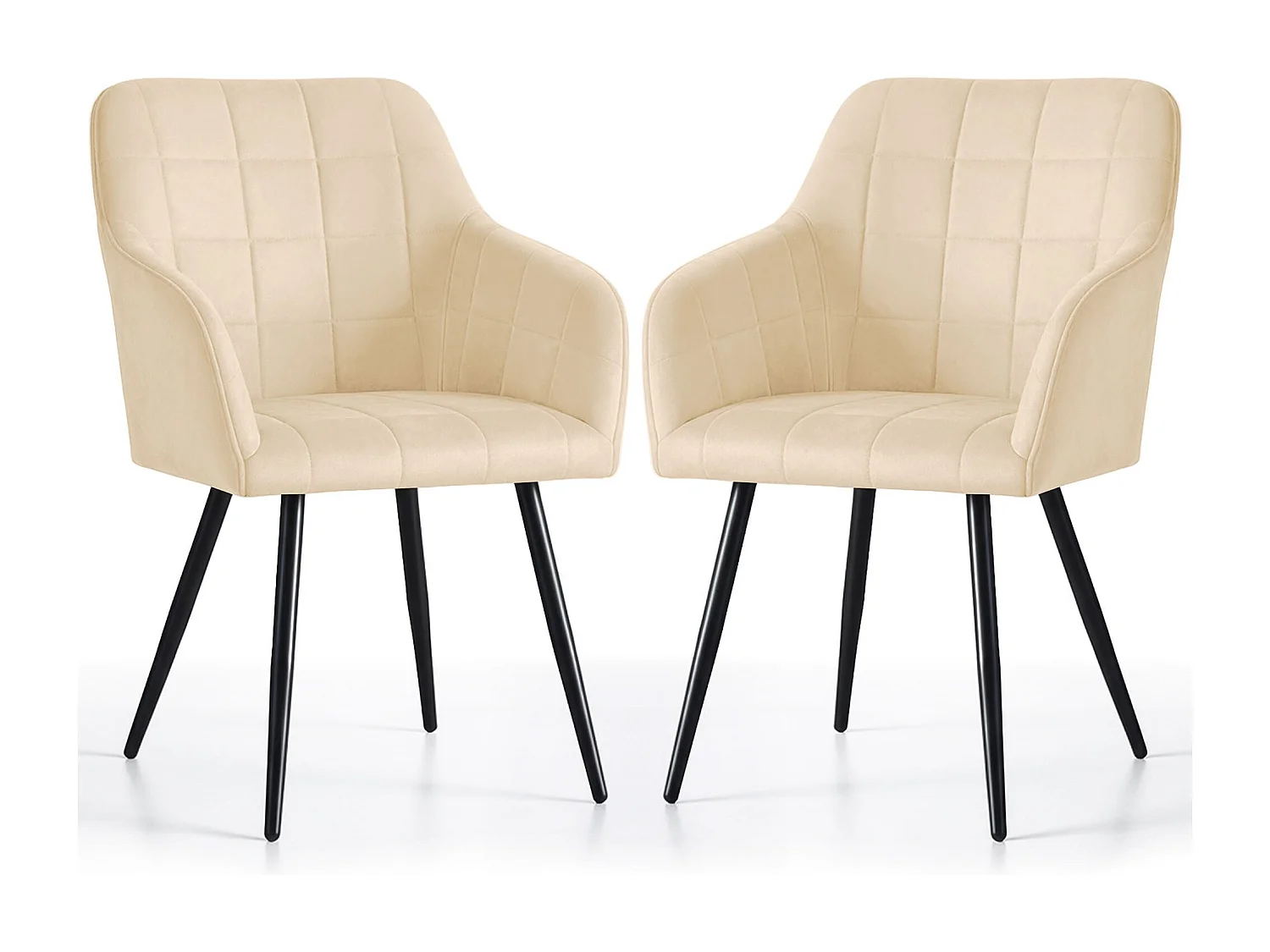 Lot de 2 Chaises rembourrées à surpiqûres carrées LUXANO Beige pieds noirs