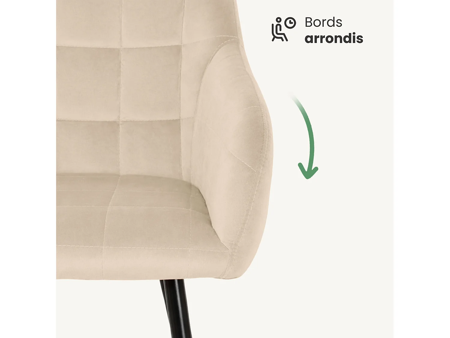 Lot de 2 Chaises rembourrées à surpiqûres carrées LUXANO Beige pieds noirs