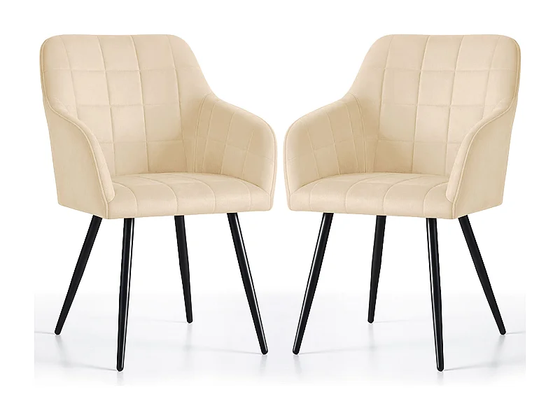 2x Krzesło tapicerowane z przeszyciami kwadratowymi Beżowe LUXANO Czarne nogi