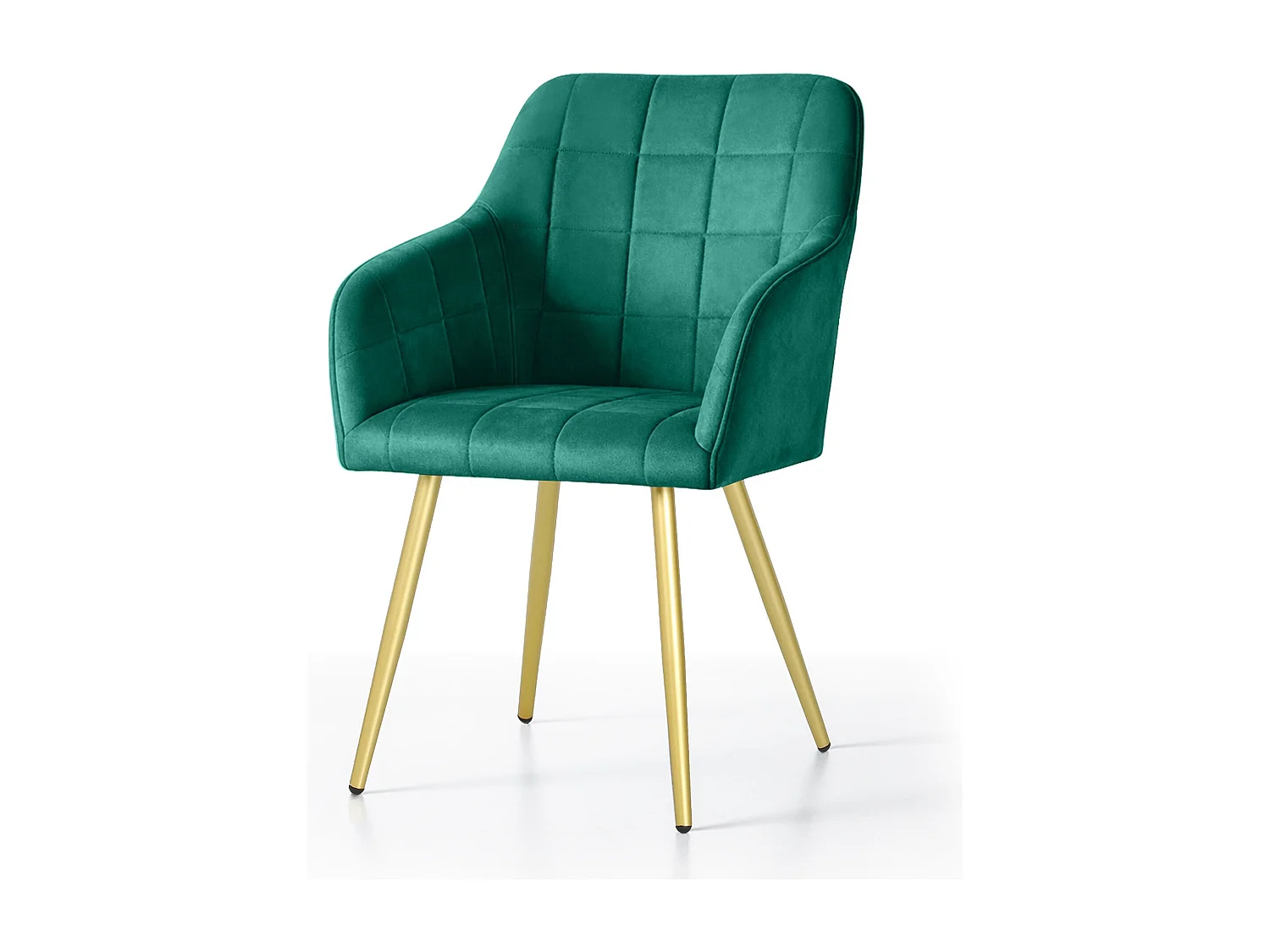 Lot de 2 Chaises rembourrées à surpiqûres carrées LUXANO Vert Bouteille pieds dorés