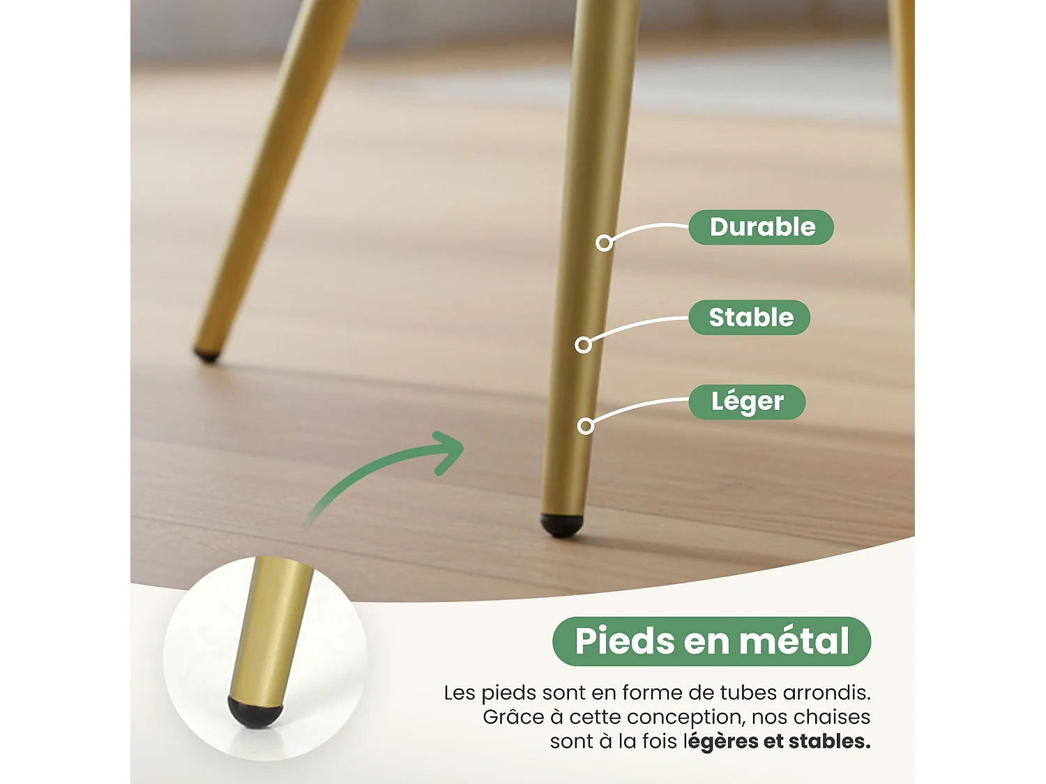 Lot de 2 Chaises rembourrées à surpiqûres carrées LUXANO Vert Bouteille pieds dorés