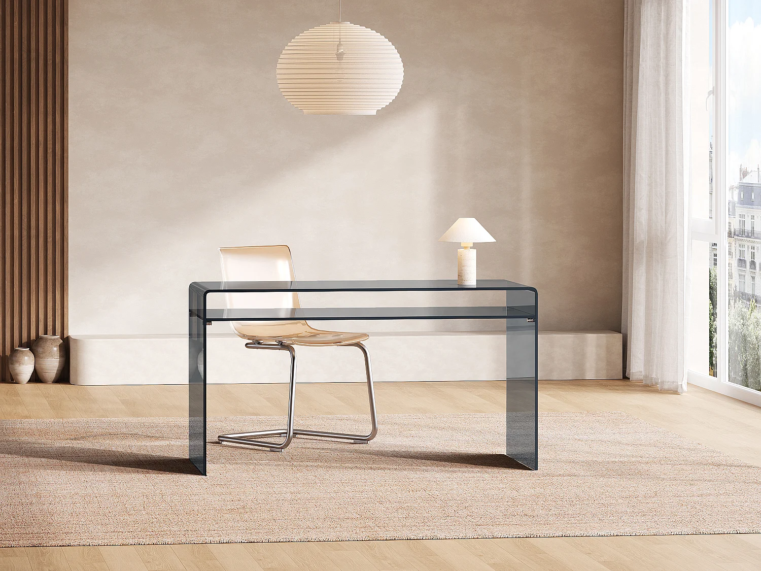 Bureau - 1 niche - Verre trempé - Anthracite -  STILEOS