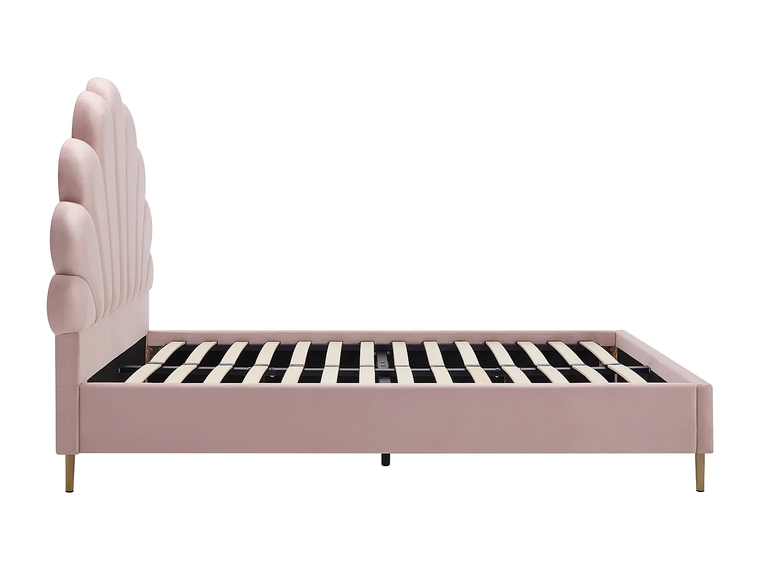 Lit coquillage 120 x 190 cm - Velours - Rose - LIVAYA