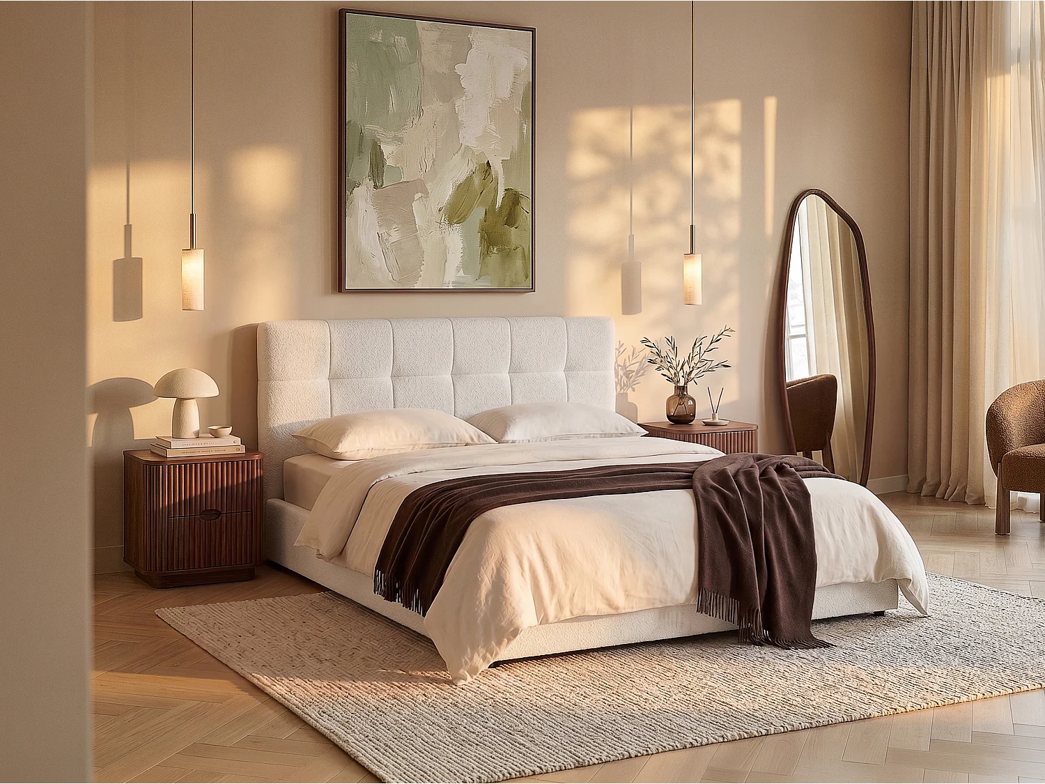 Bett mit Bettkasten 200 x 200 cm - Kunstfell - Weiß MAZIRI