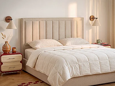 Tête de lit avec couture verticale - 140 cm - Tissu - Beige - RIVADIO