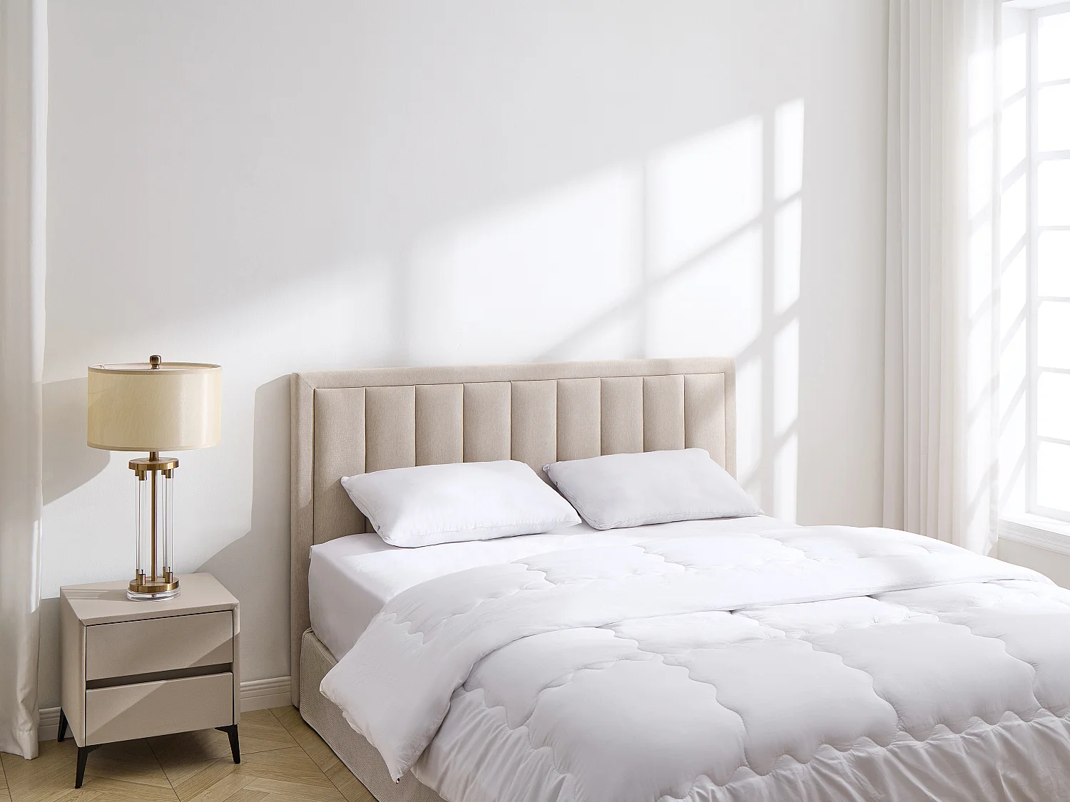 Tête de lit avec couture verticale - 180 cm - Tissu - Beige - RIVADIO