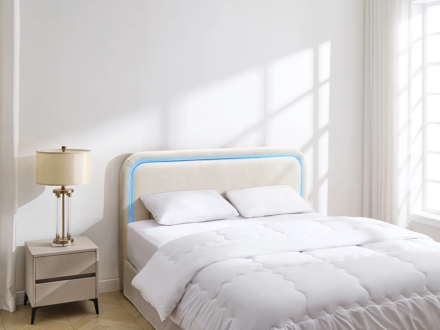 Tête de lit avec LEDs - 140 cm - Tissu texturé - Beige - IRSITA