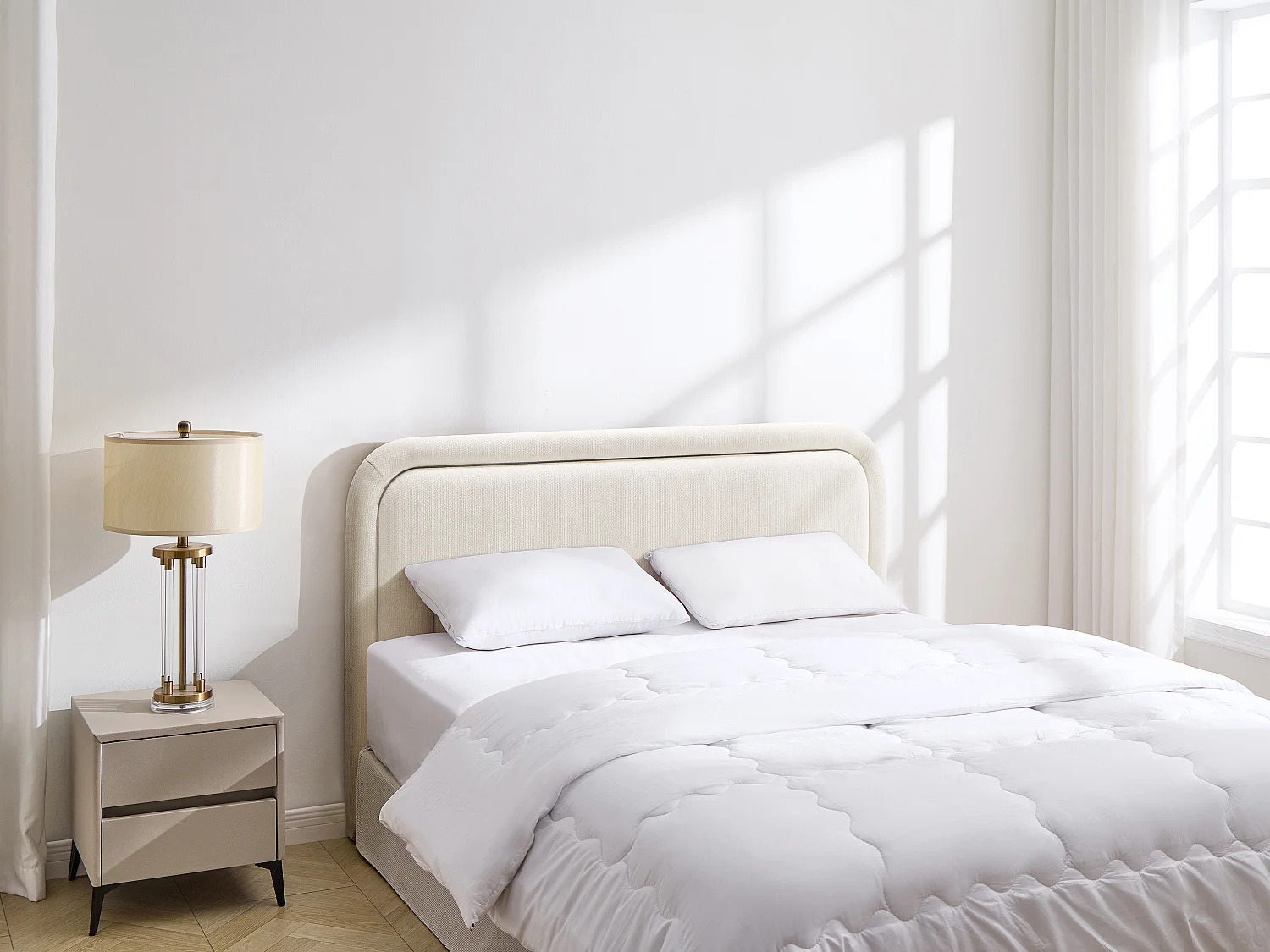 Tête de lit avec LEDs - 180 cm - Tissu texturé - Beige - IRSITA