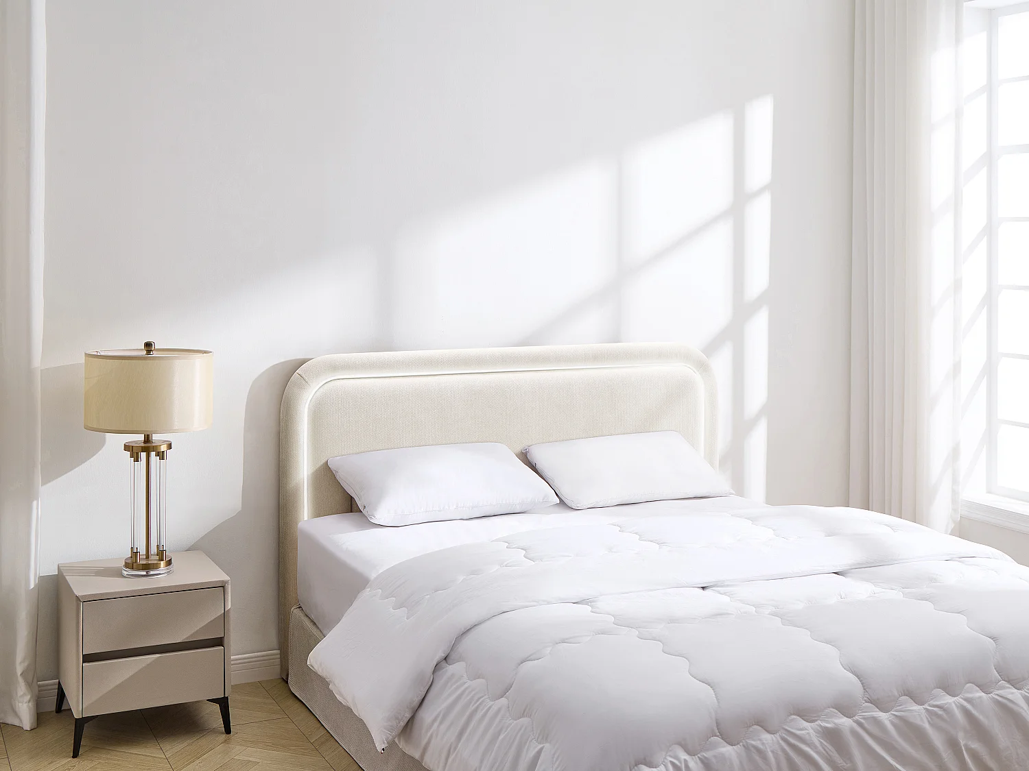 Tête de lit avec LEDs - 180 cm - Tissu texturé - Beige - IRSITA