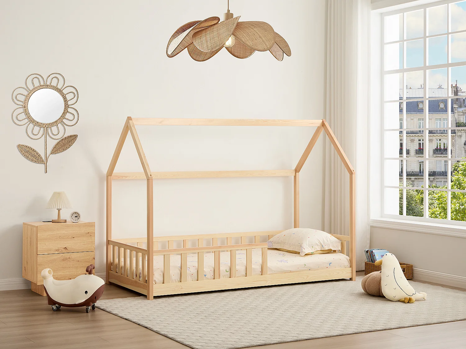Lit cabane 90 x 190 cm - Pin - Naturel - MARTEVI