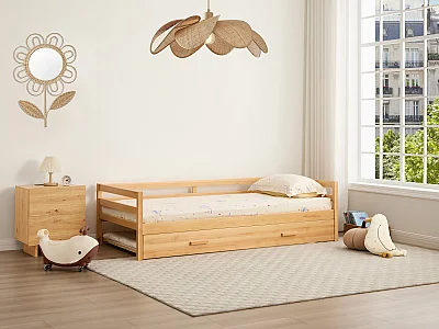 Lit gigogne – 2 x 90 x 190 cm – Pin massif et MDF – Coloris : Naturel - AEDAN II