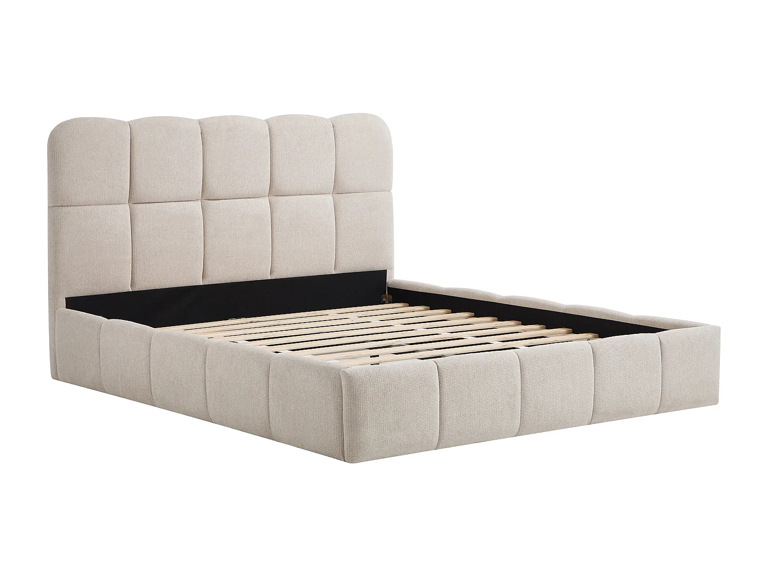 Lit 140 x 190 cm – Tissu texturé – Beige – DILUDO