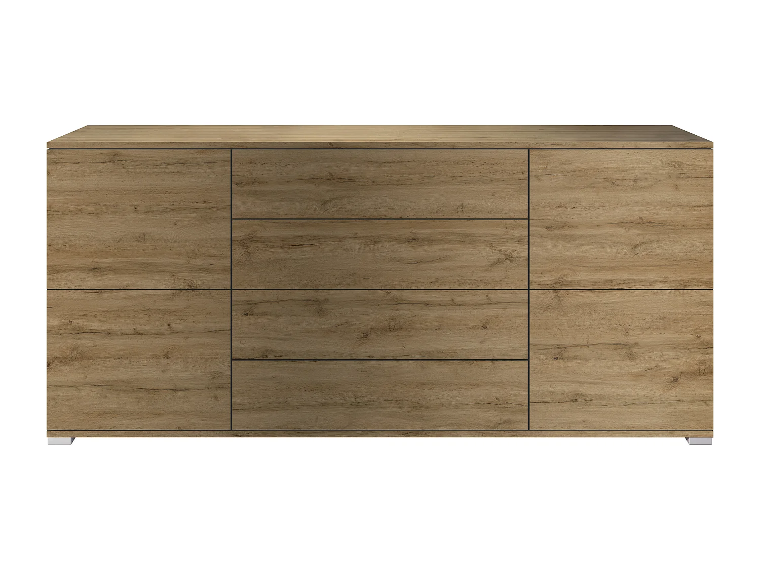 Aparador Rova V2 – Mueble con 4 Puertas y 4 Cajones, Roble Evoke/Roble Evoke (166,5 x 75,5 x 35)