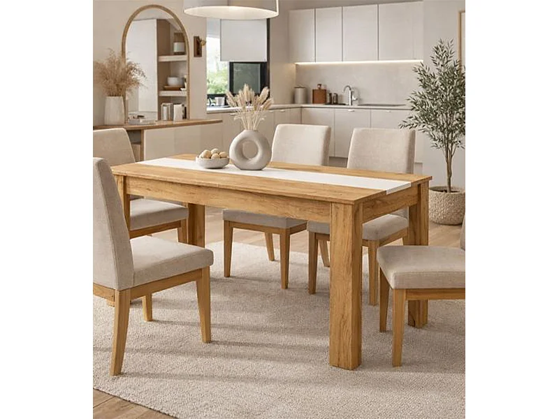 Mesa de comedor rectangular fija para 4 comensales 140x90 cm color Oak gold-Blanco Mirko