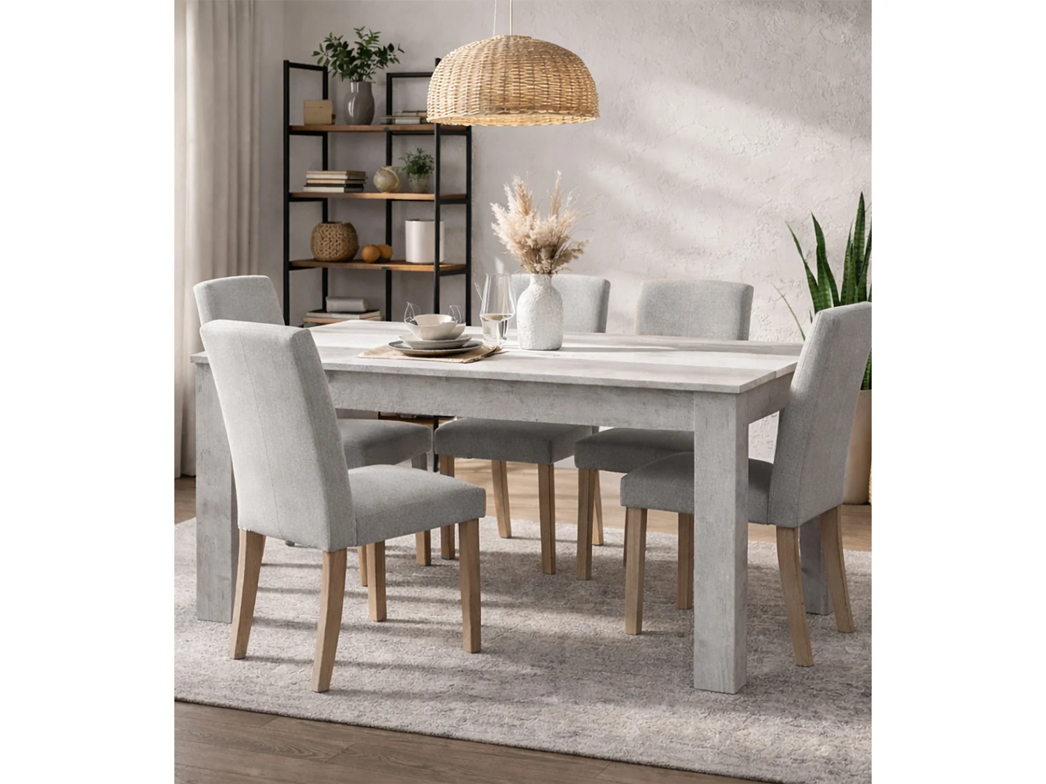 Mesa de comedor rectangular fija para 4 comensales 140x90 cm color concrete blanco Mirko