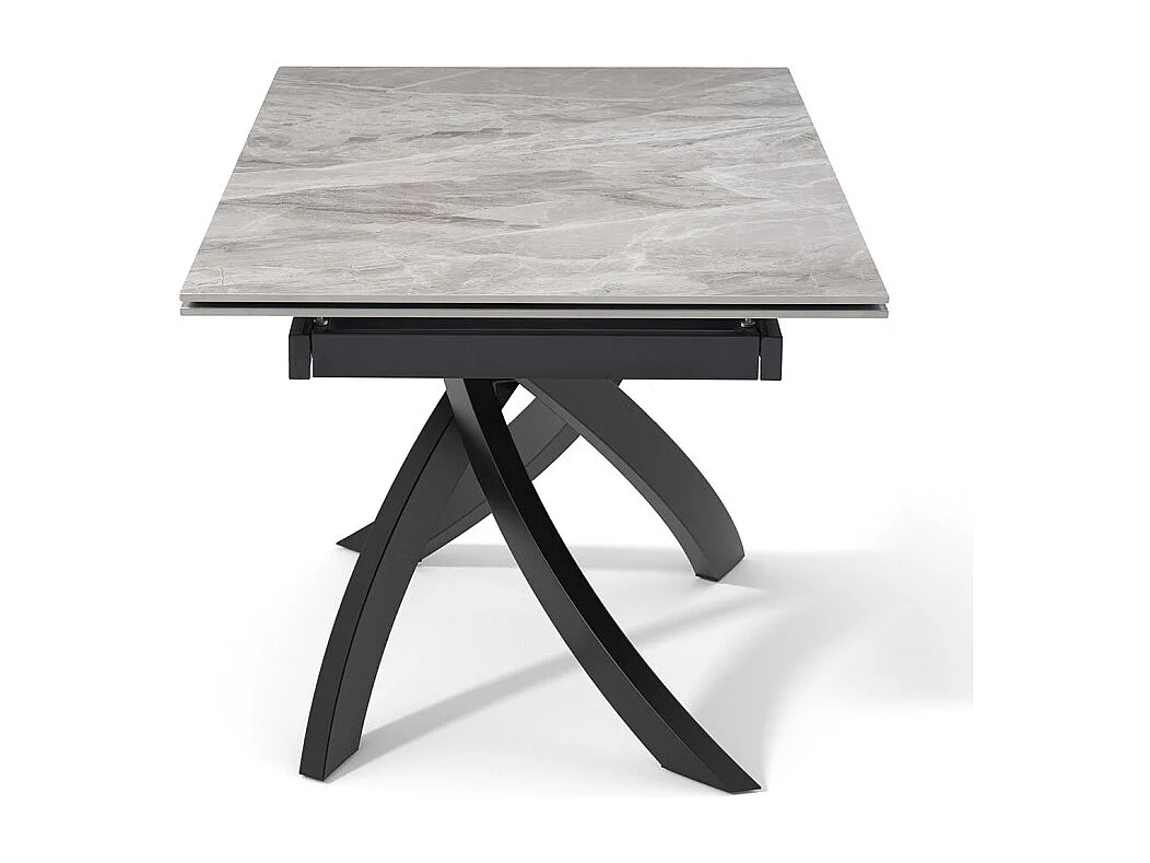 Table extensible 180 à 260 cm céramique gris marbré laqué pied entrecroisé - DAKOTA 11