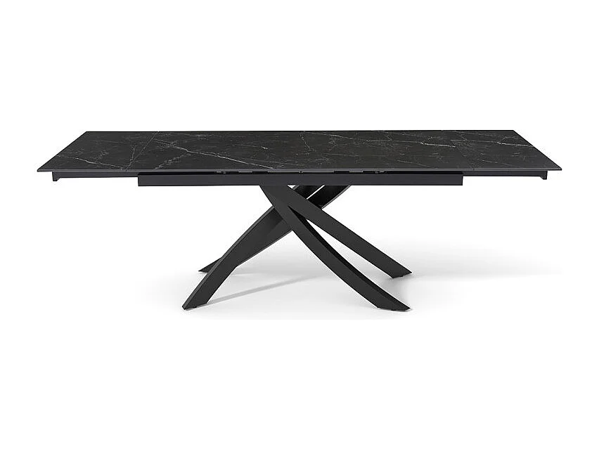 Table extensible 180 à 260 cm céramique noir marbré pied entrecroisé - INDIANA 11
