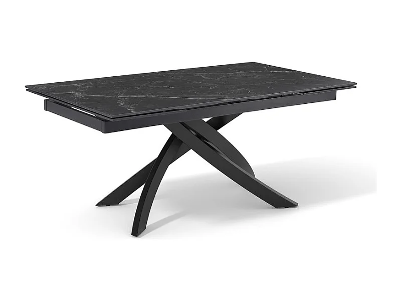 Table extensible 180 à 260 cm céramique noir marbré pied entrecroisé - INDIANA 11