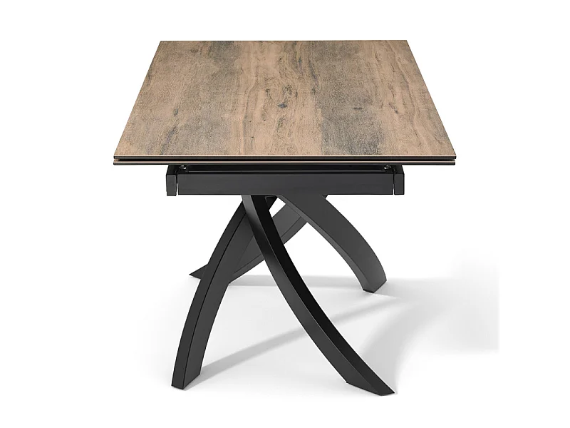 Table extensible 180 à 260 cm céramique effet bois pied entrecroisé - TEXAS 11
