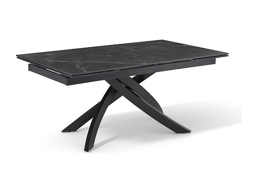Table extensible 160 à 240 cm céramique noir marbré pied entrecroisé - INDIANA 11