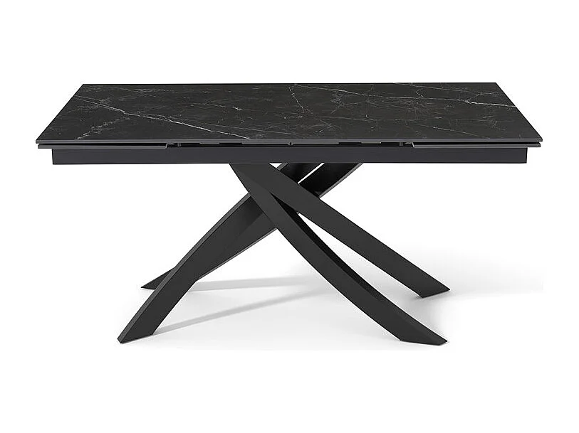 Table extensible 160 à 240 cm céramique noir marbré pied entrecroisé - INDIANA 11