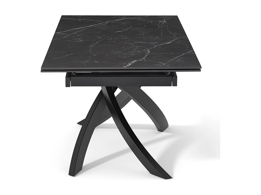 Table extensible 160 à 240 cm céramique noir marbré pied entrecroisé - INDIANA 11