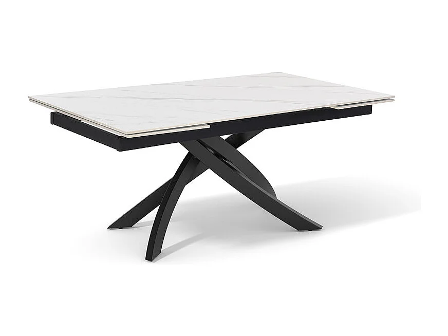 Table extensible 180 à 260 cm céramique blanc marbré pied entrecroisé - NEVADA 11