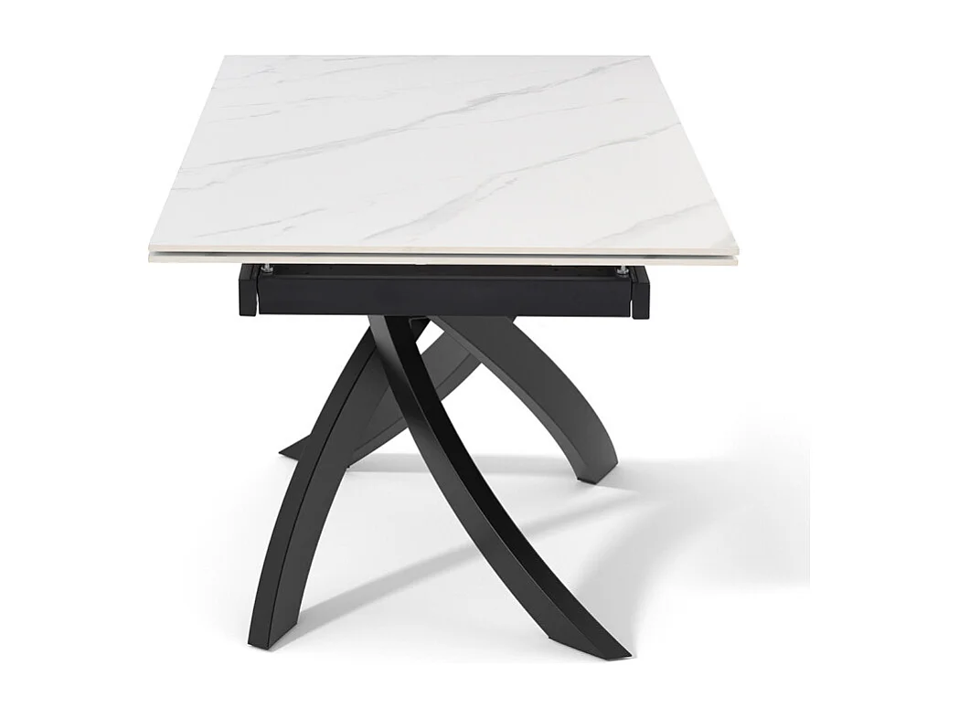 Table extensible 180 à 260 cm céramique blanc marbré pied entrecroisé - NEVADA 11