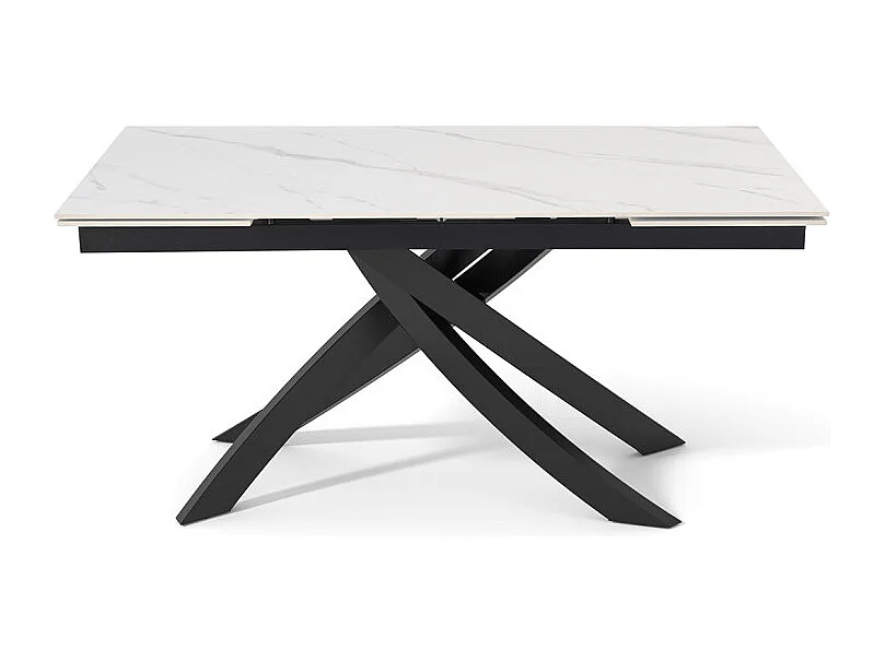 Table extensible 160 à 240 cm céramique blanc marbré pied entrecroisé - NEVADA 11