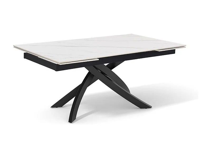 Table extensible 160 à 240 cm céramique blanc marbré pied entrecroisé - NEVADA 11