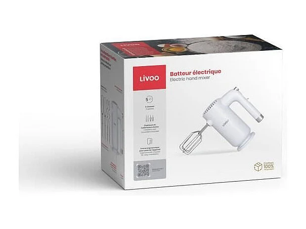 Batteur électrique - LIVOO - 250 W - 5 vitesses et fonction turbo - Blanc