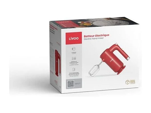 Batteur électrique - LIVOO - DOP243R - 250 w - 5 vitesses - Rouge