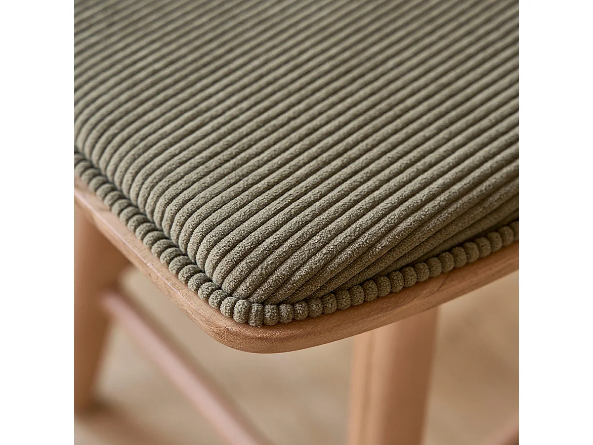 Sgabello in legno di teak con seduta in velluto a coste 45 cm