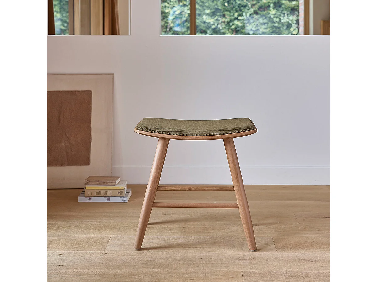 Sgabello in teak massello con seduta in velluto a coste 45 cm