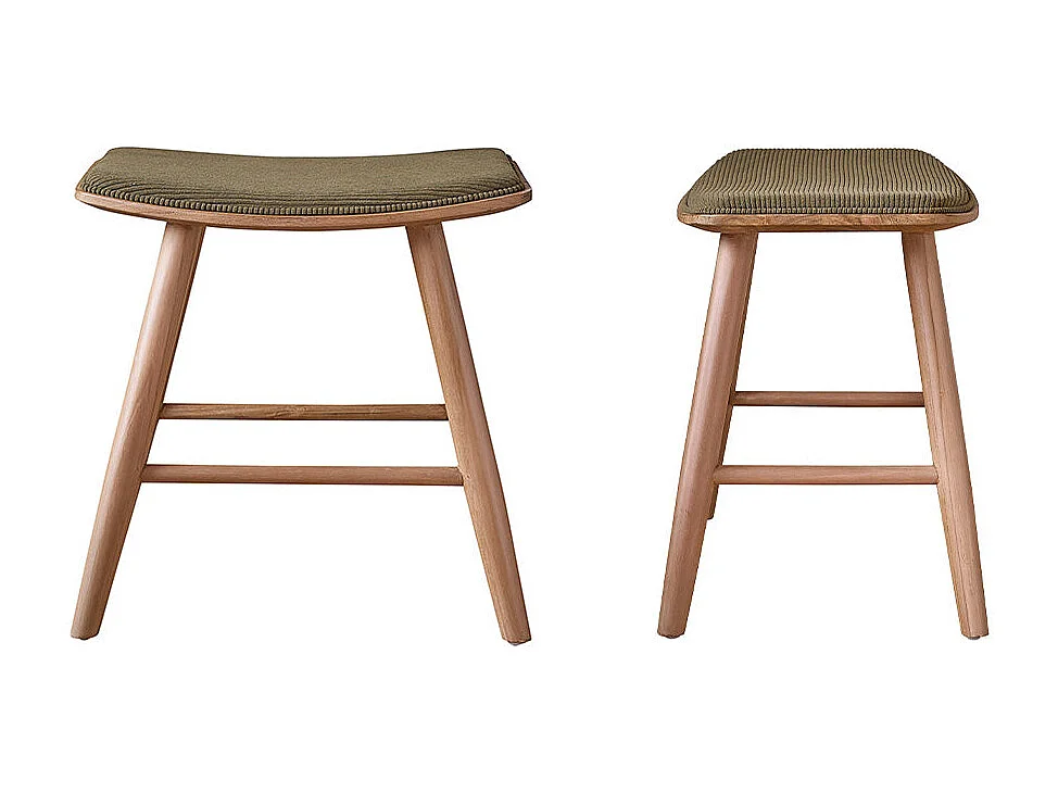 Set di 2 sgabelli in legno di teak, seduta in velluto a coste 45 cm