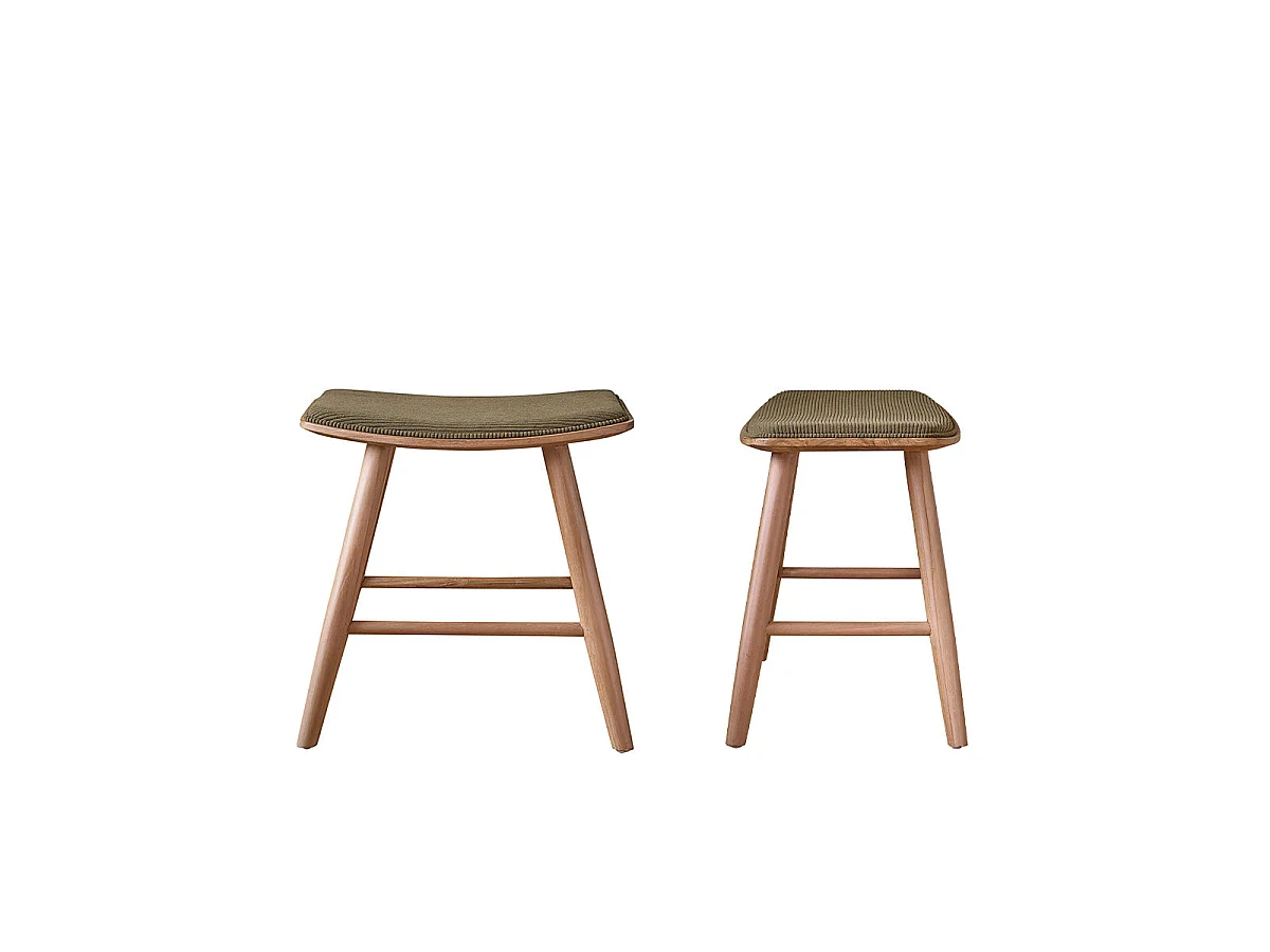 Set di 2 sgabelli in teak massello, seduta in velluto a coste 45 cm