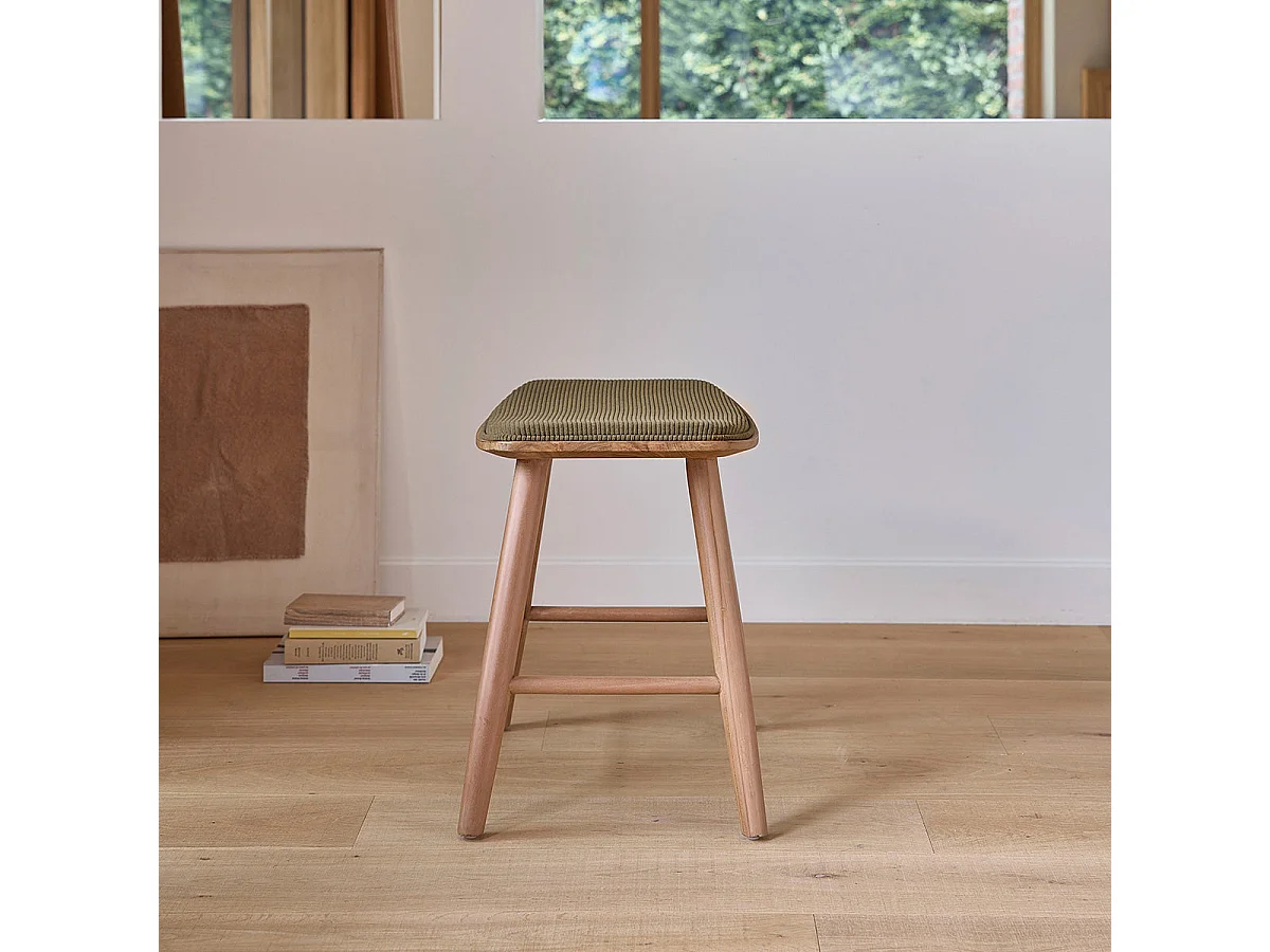 Set di 2 sgabelli in teak massello, seduta in velluto a coste 45 cm