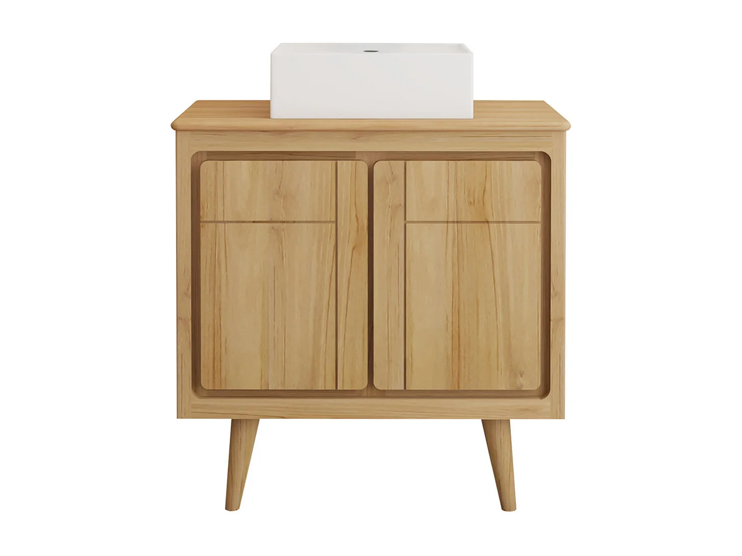 Mobile bagno in teak con piedi e lavabo da appoggio quadrato in ceramica 80 cm - BINTUNI