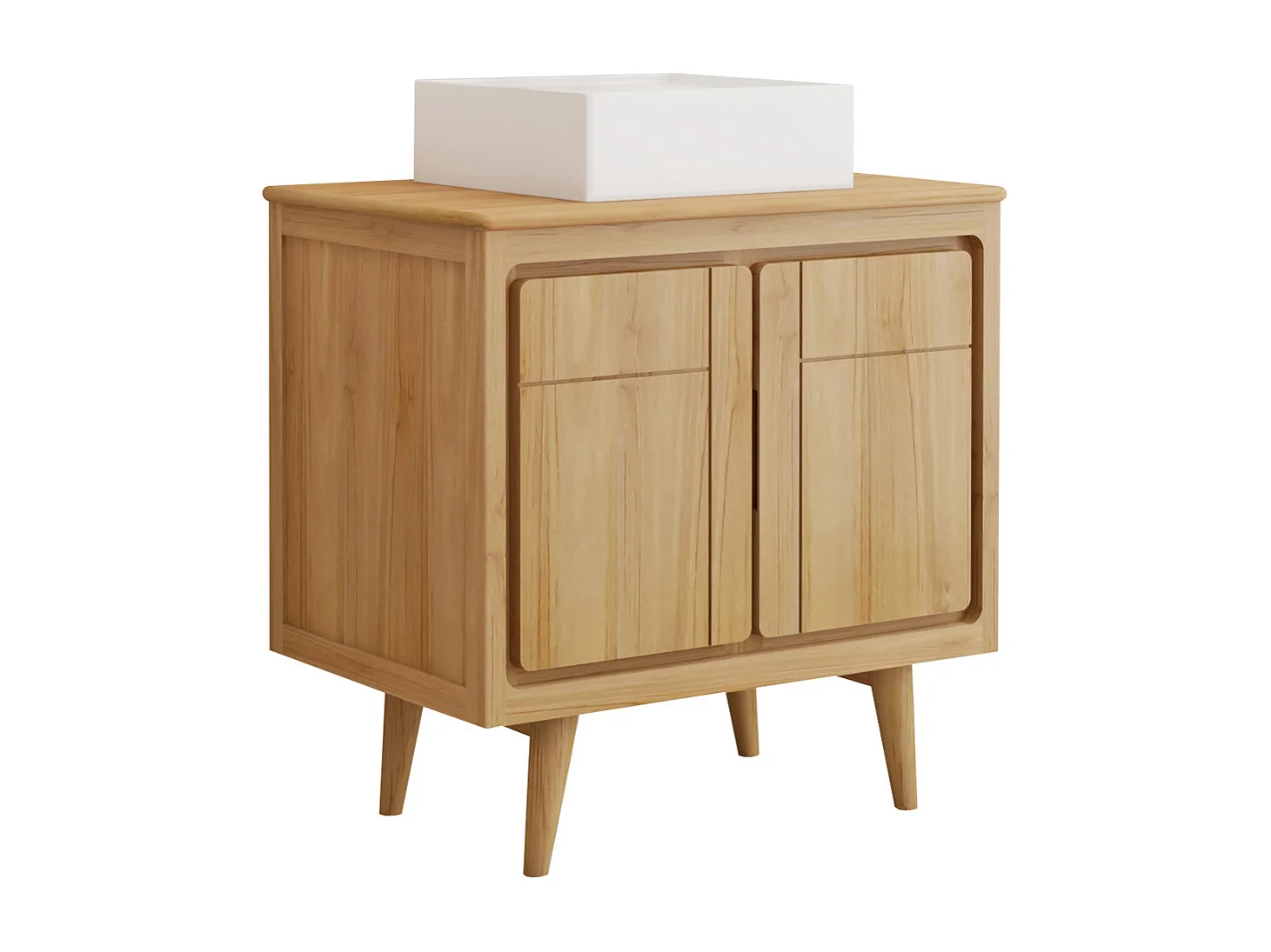 Mobile bagno in teak con piedi e lavabo da appoggio quadrato in ceramica 80 cm - BINTUNI