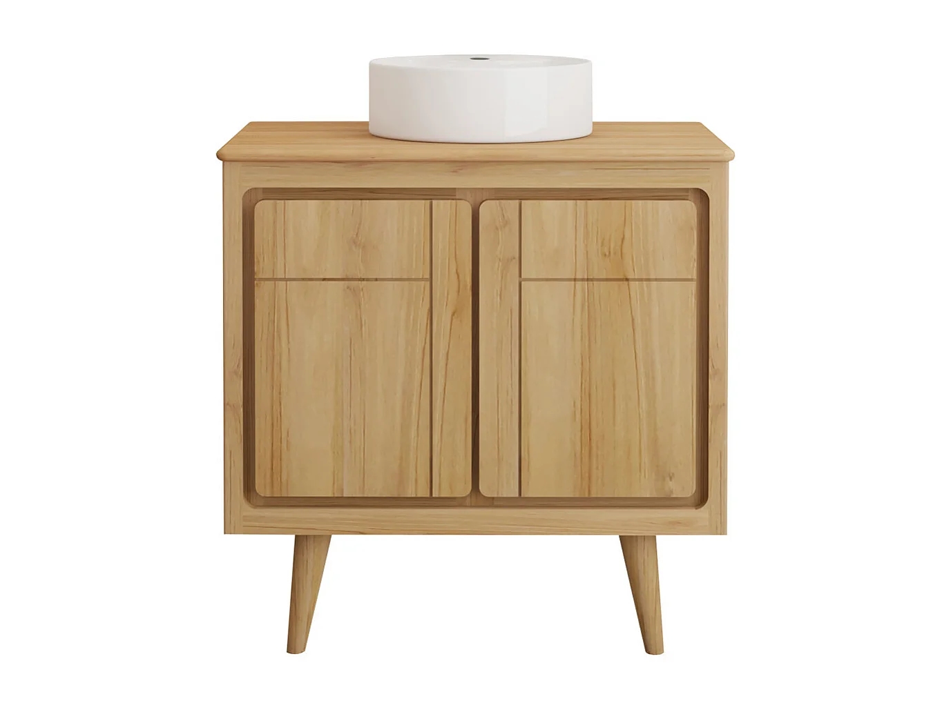 Mobile bagno in teak con piedi e lavabo da appoggio rotondo in ceramica 80 cm - BINTUNI