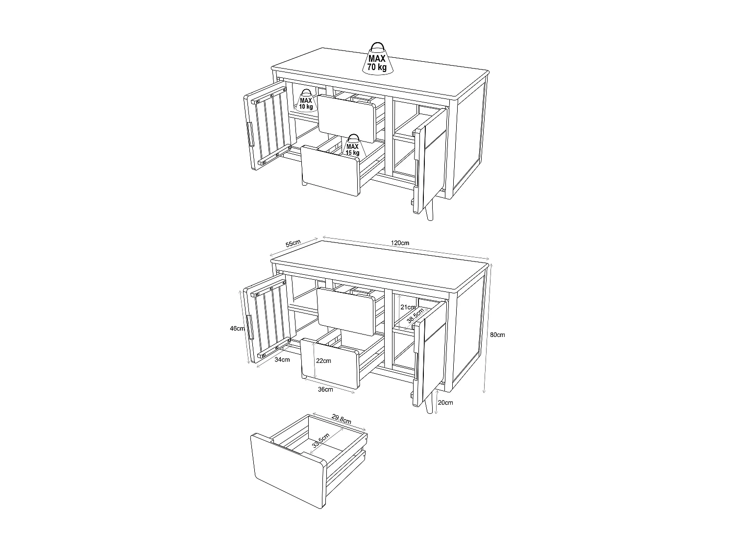Meuble de salle de bain sur pieds en teck avec double vasque à poser grise en pierre  - 120 cm - BINTUNI
