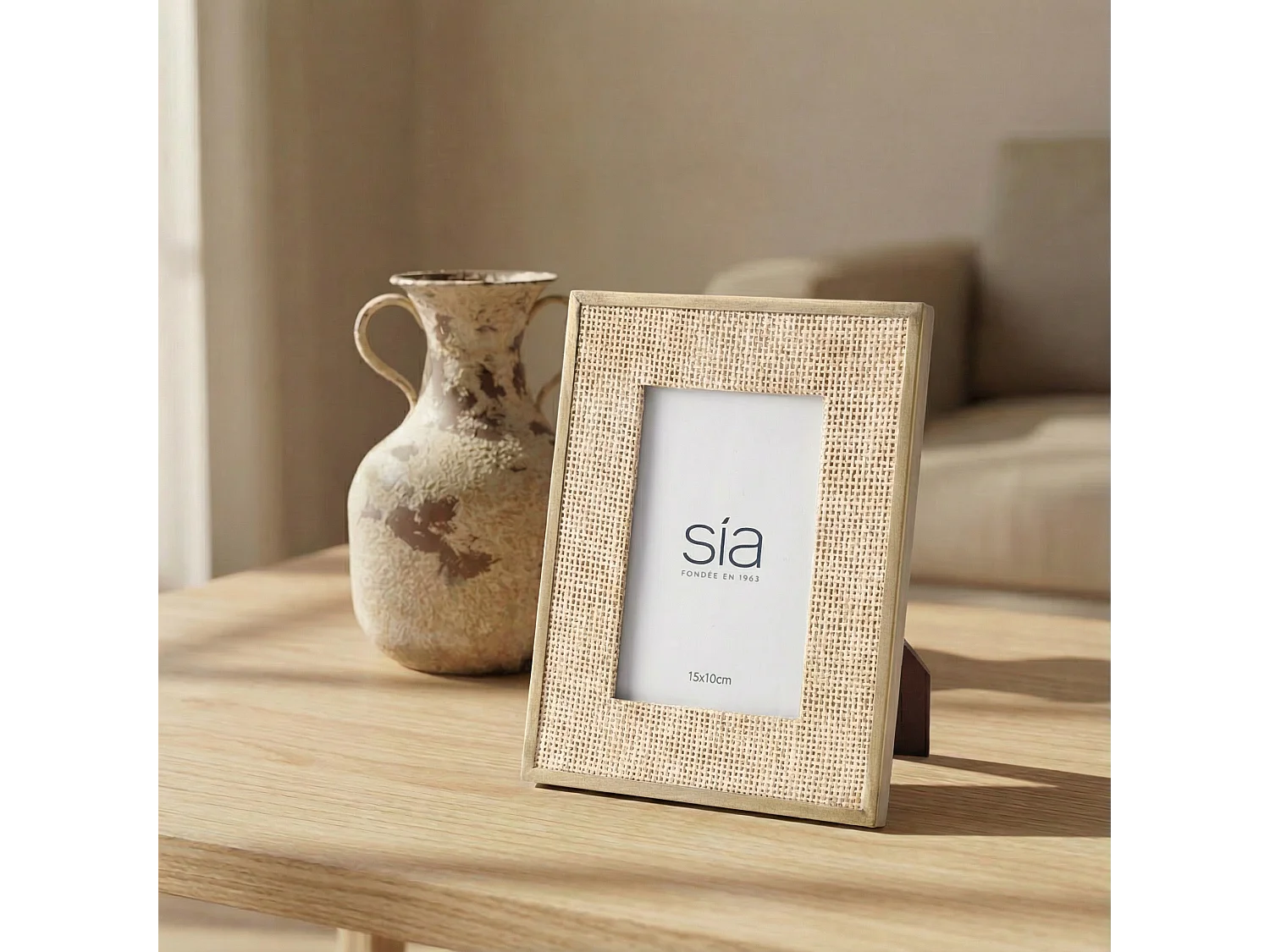 Cadre Photo Loft en rotin et métal 10x15 - Beige