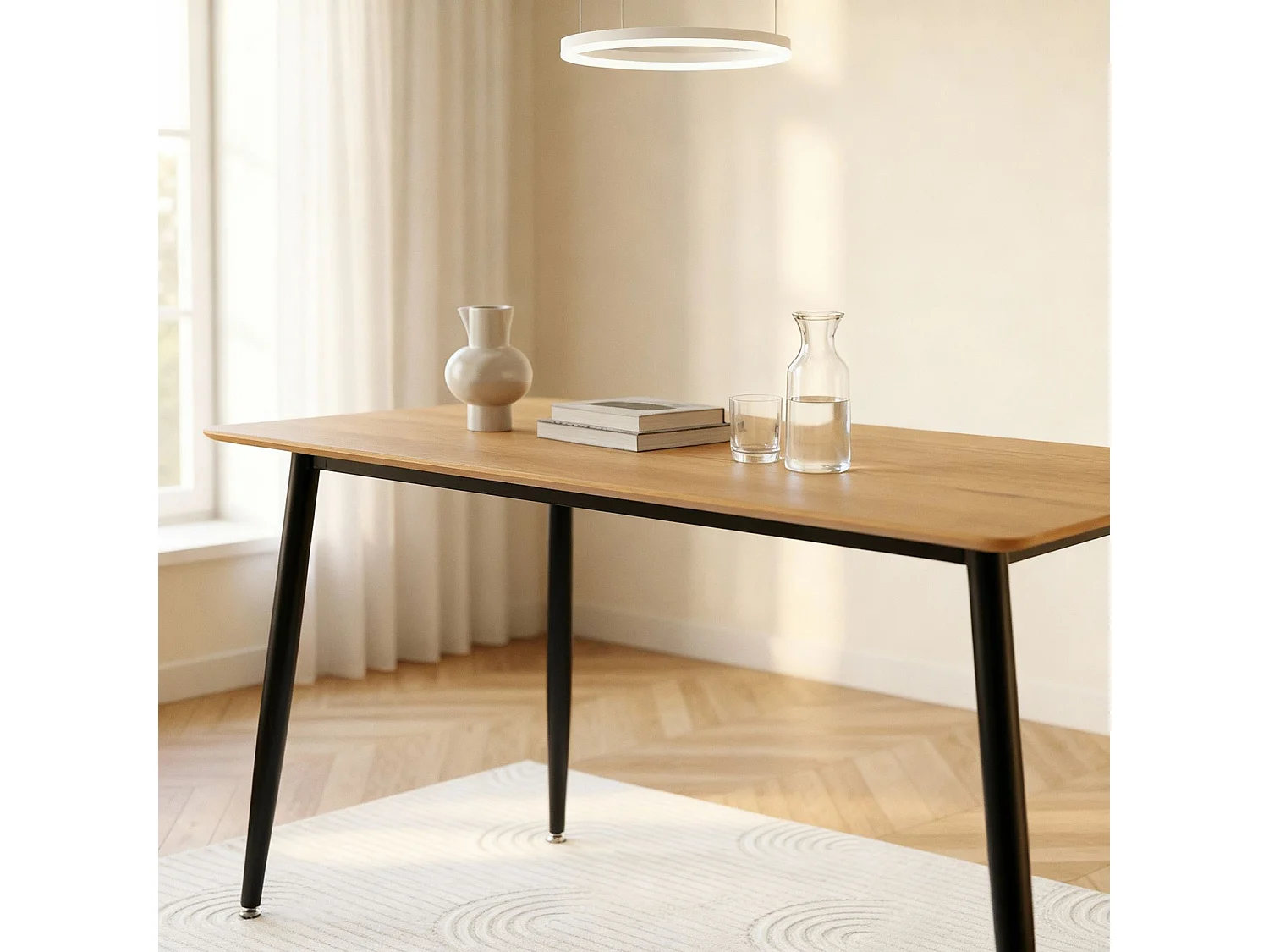 Table à Manger NORA Rectangulaire L 120 cm pour 4 Personnes, Couleur Chêne, Design Moderne avec Plateau en MDF et Pieds Métalliques