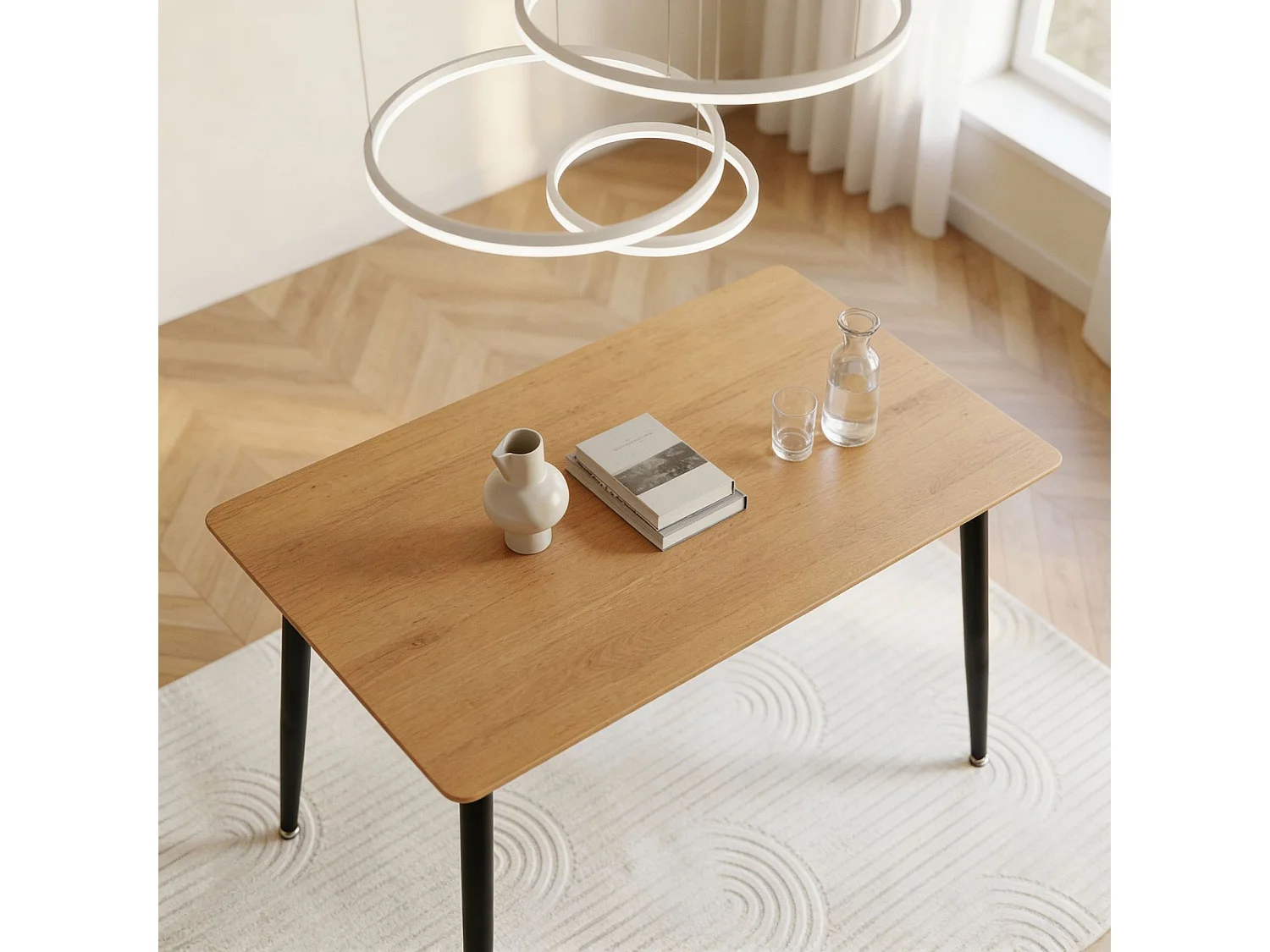 Table à Manger NORA Rectangulaire L 120 cm pour 4 Personnes, Couleur Chêne, Design Moderne avec Plateau en MDF et Pieds Métalliques